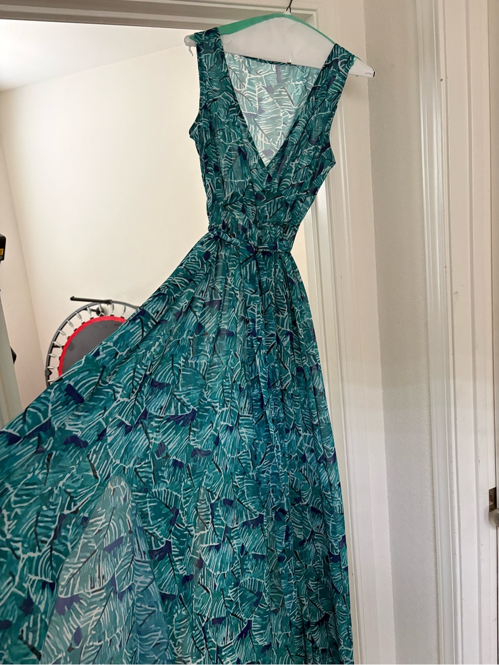 Free People Teal and Navy Leaf-Print V-Neck Maxi Dress